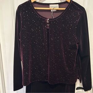 Vintage Baranda Womans burgundy glitter velvet 2 piece Skirt And Jacket Sz L NWT